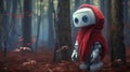 Lonely Red Hooded Robot In A Wood Forest Royalty Free Stock Photo