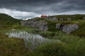 Lonely red house in russian tundra