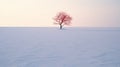 Lonely Red Tree In Snowy Field: A Classic Japanese Simplicity Royalty Free Stock Photo