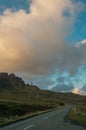 Lonely road with cloud near Old Man of Storr, Isle of Skye, Scotland, UK, Royalty Free Stock Photo