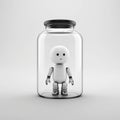 Lonely Robot Character Trapped in a Glass Jar: A Symbol of Isolation