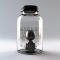 Lonely Robot Character Trapped in a Glass Jar: A Symbol of Isolation