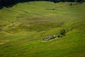 Lonely run down  farm house  in glacial valley  Lozere france Royalty Free Stock Photo