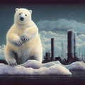 lonely sad polar bear sitting on a thin ice floe, concept art, climate changea , ai generated image