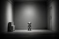 lonely sad robot sitting in empty room