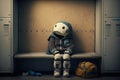 lonely sad robot sitting in locker without exit