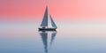A Lonely Sailing Boat Floating In The Ocean.
