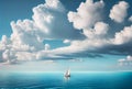 Lonely sailing boat among open sea with big clouds in the sky Royalty Free Stock Photo