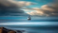 A lonely sailing ship in the ocean. Landscape AI generated