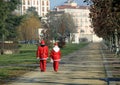 Lonely Santa Claus walking on the Public Park