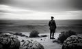 The lonely sentry. A civil war soldier stands guard over a desolate landscape, watching for signs of an attack.