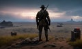 The lonely sentry. A civil war soldier stands guard over a desolate landscape, watching for signs of an attack.