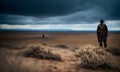 The lonely sentry. A civil war soldier stands guard over a desolate landscape, watching for signs of an attack.