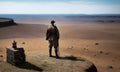 The lonely sentry. A civil war soldier stands guard over a desolate landscape, watching for signs of an attack.