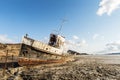 The lonely ship frozen in ices of Lake Baikal