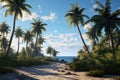 Lonely Single palm tree on uninhabited island. Generate ai