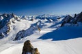 Lonely ski slope in the top of french Alps. Best place for skiing in Chamonix Mont Blanc. Royalty Free Stock Photo