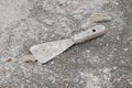 Various masonry and brickwork tools being used on a construction site