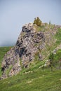 Lonely stone cliff with a cedar tree on the top Royalty Free Stock Photo