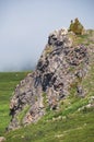 Lonely stone cliff with a cedar tree on the top Royalty Free Stock Photo