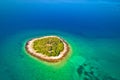 Lonely stone island in Zadar archipelago aerial view