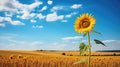 lonely sunflower in field Royalty Free Stock Photo