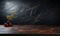 Lonely table, sleek marble, ebony counter, against dark backdrop