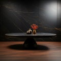 Lonely table, sleek marble, ebony counter, against dark backdrop