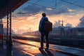 a lonely teenage boy stands on the platform in the evening and plans to escape from home