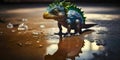 Lonely tiny dinosaur in a wasteland