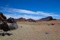 Lonely tourist in arid landscape in Teide National Park, Tenerife,Spain