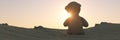 Lonely toy bear facing a sunset 3d render