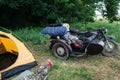 Lonely travel on sidecar, rest from civilization Royalty Free Stock Photo