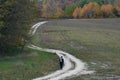 A winding country road, lonely traveler Royalty Free Stock Photo