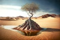 lonely tree that died without water in ruthless desert