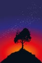 Lonely tree in front of a starry sky