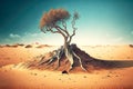 lonely tree gathering life around it in dead desert