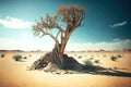 lonely tree gathering life around it in dead desert