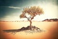 lonely tree gathering life around it in dead desert