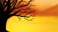 Lonely  dead tree and orange sky painting. Royalty Free Stock Photo