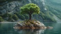 A lonely tree on a small island in a mountain lake Royalty Free Stock Photo