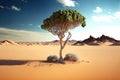 lonely tree and small shrub grow contrary to conditions of life in desert