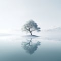 Ethereal Illustration Of A Serene Snow-covered Tree By The Water