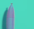A lonely unreal turquoise cactus with purple spines on a turquoise background. Modern Art. Minimalism. Banner with free space for