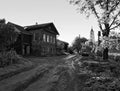 A lonely village. Russia. Black and white