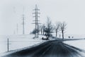 Lonely winter landscape with crossroads and the way out