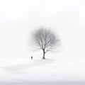 Lonely Winter Tree: Monochromatic Minimalist Portrait In Ethereal Illustration Style