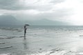 Lonely woman looks at infinity and uncontaminated nature on a stormy day Royalty Free Stock Photo