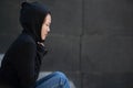 Lonely woman sitting on the stairs Royalty Free Stock Photo