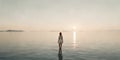 Lonely woman standing absent minded at the lake Royalty Free Stock Photo